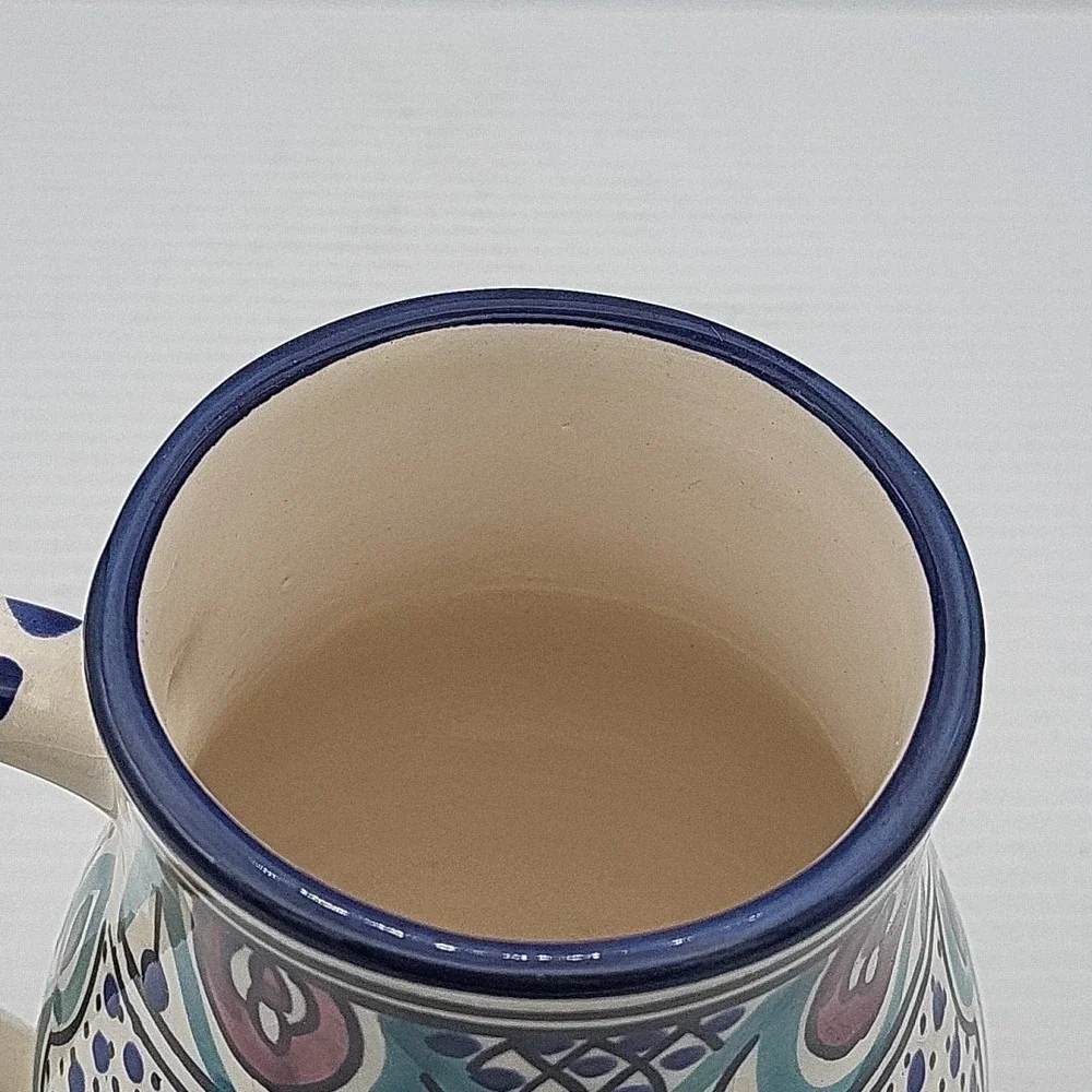 Mediterranean Le Souk Ceramique Hand‎ Painted Floral Pitcher/Mug  Multicolor